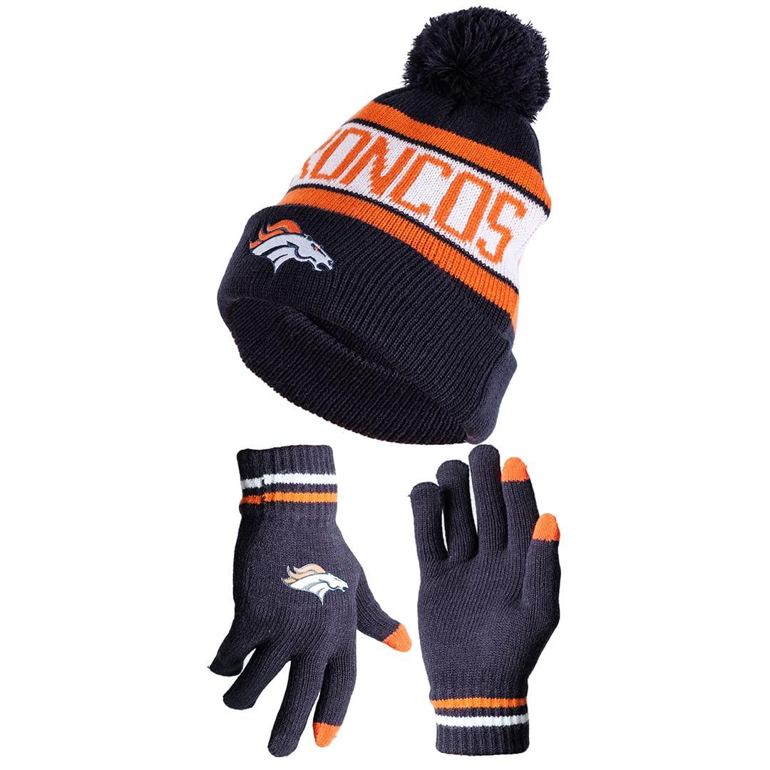 Ultra Game NFL Denver Broncos Unisex Super Soft Winter Beanie Knit Hat With Extra Warm Touch Screen Gloves|Denver Broncos - UltraGameShop