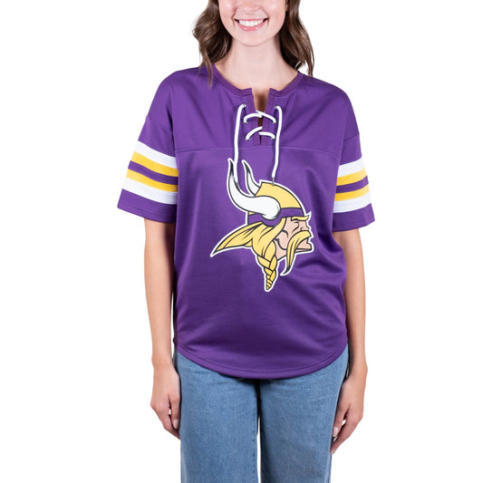 Ultra Game NFL Minnesota Vikings Womens Standard Lace Up Tee Shirt Penalty Box|Minnesota Vikings - UltraGameShop