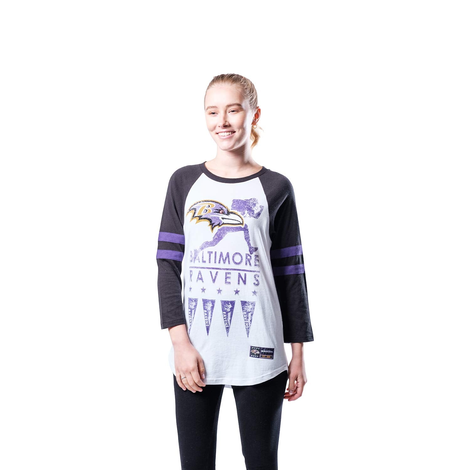 Ultra Game NFL Baltimore Ravens Womens Running Game 3/4 Long Sleeve Tee Shirt|Baltimore Ravens