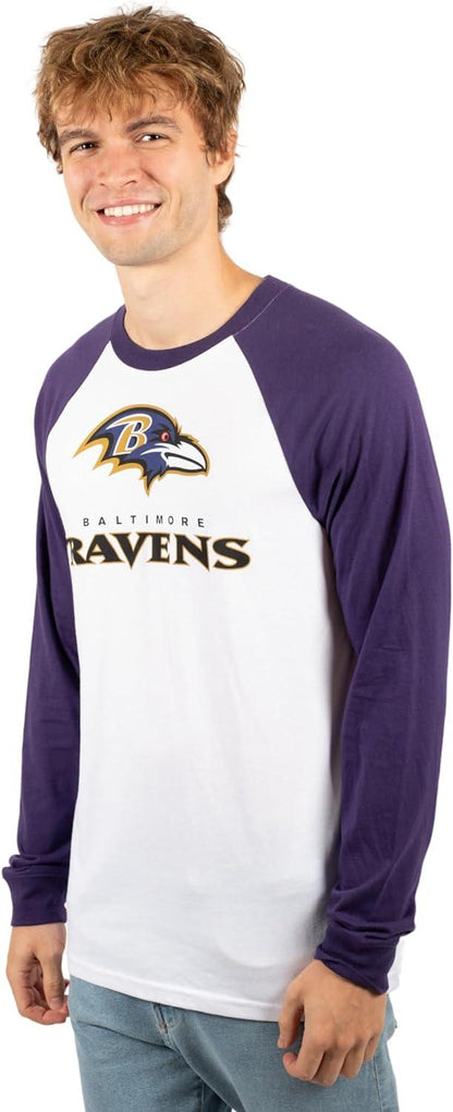 Ultra Game NFL Mens Super Soft Raglan Baseball Long Sleeve T-Shirt| Baltimore Ravens - UltraGameShop