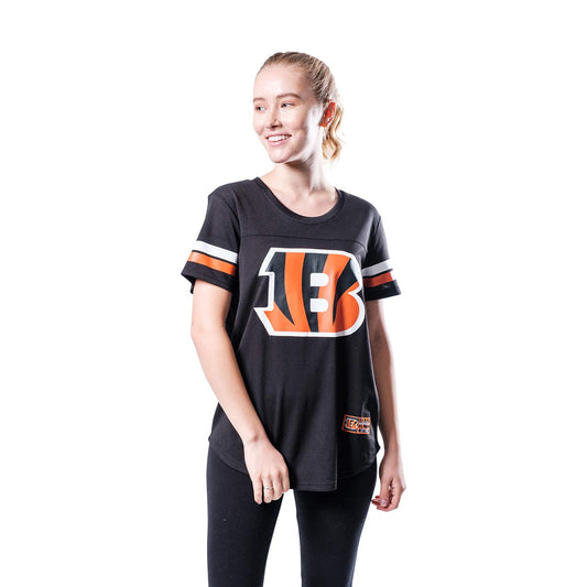 Ultra Game NFL Cincinnati Bengals Womens Soft Mesh Varsity Stripe T-Shirt|Cincinnati Bengals - UltraGameShop