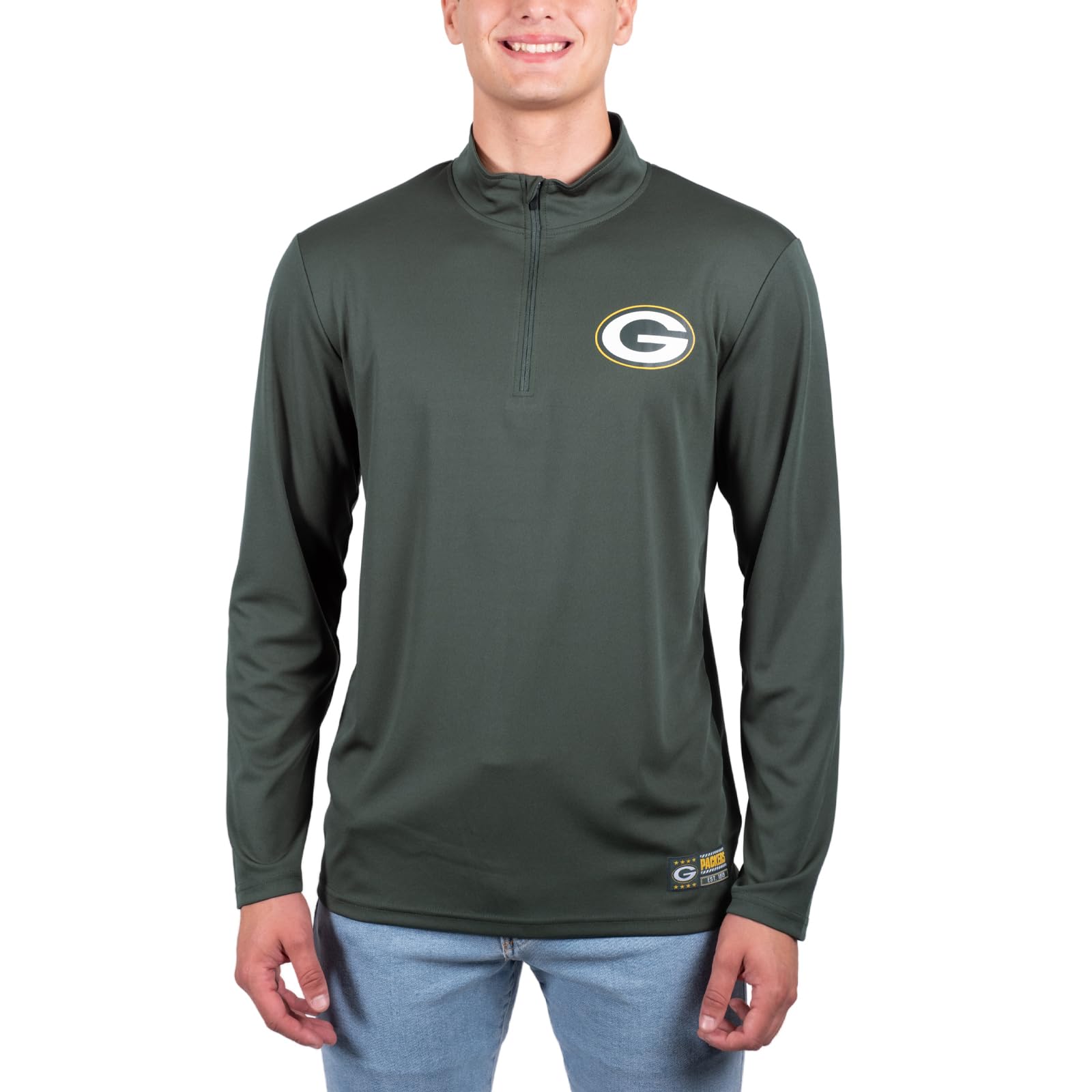 Ultra Game NFL Green Bay Packers Mens Super Soft Quarter Zip Long Sleeve T-Shirt|Green Bay Packers - UltraGameShop