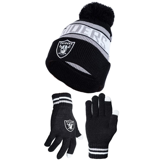 Ultra Game NFL Las Vegas Raiders Unisex Super Soft Winter Beanie Knit Hat With Extra Warm Touch Screen Gloves|Las Vegas Raiders - UltraGameShop