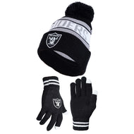 Ultra Game NFL Las Vegas Raiders Unisex Super Soft Winter Beanie Knit Hat With Extra Warm Touch Screen Gloves|Las Vegas Raiders