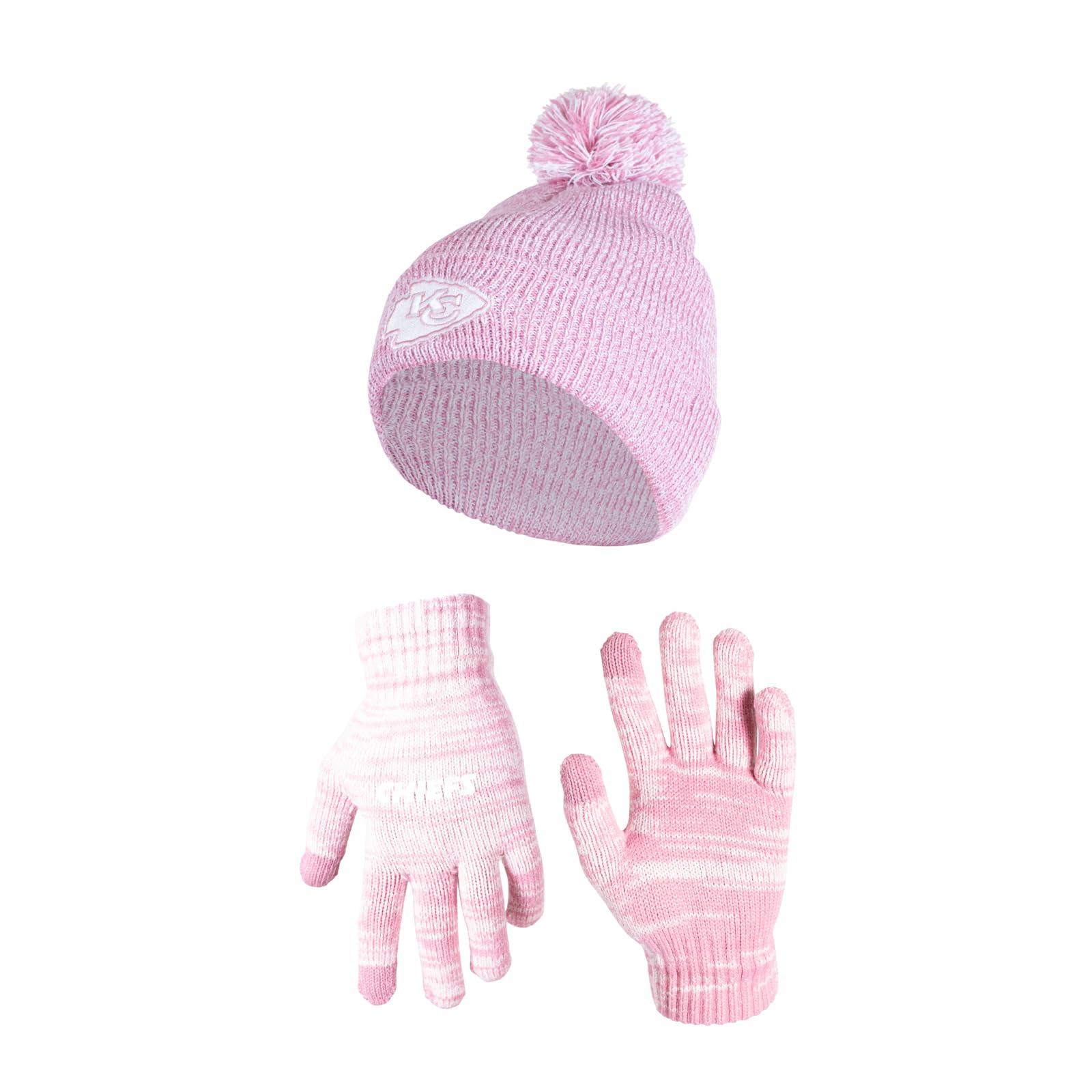 Ultra Game NFL Kansas City Chiefs Womens Super Soft Pink Marl Winter Beanie Knit Hat with Extra Warm Touch Screen Gloves|Kansas City Chiefs - UltraGameShop