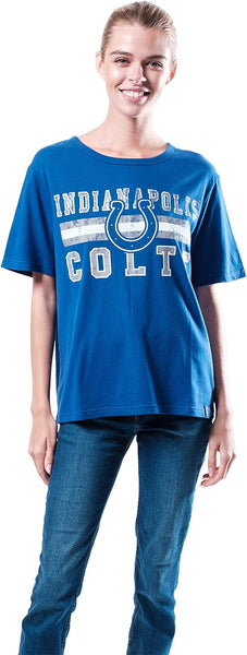 Ultra Game NFL Indianapolis Colts Womens Distressed Graphics Soft Crew Neck Tee Shirt|Indianapolis Colts