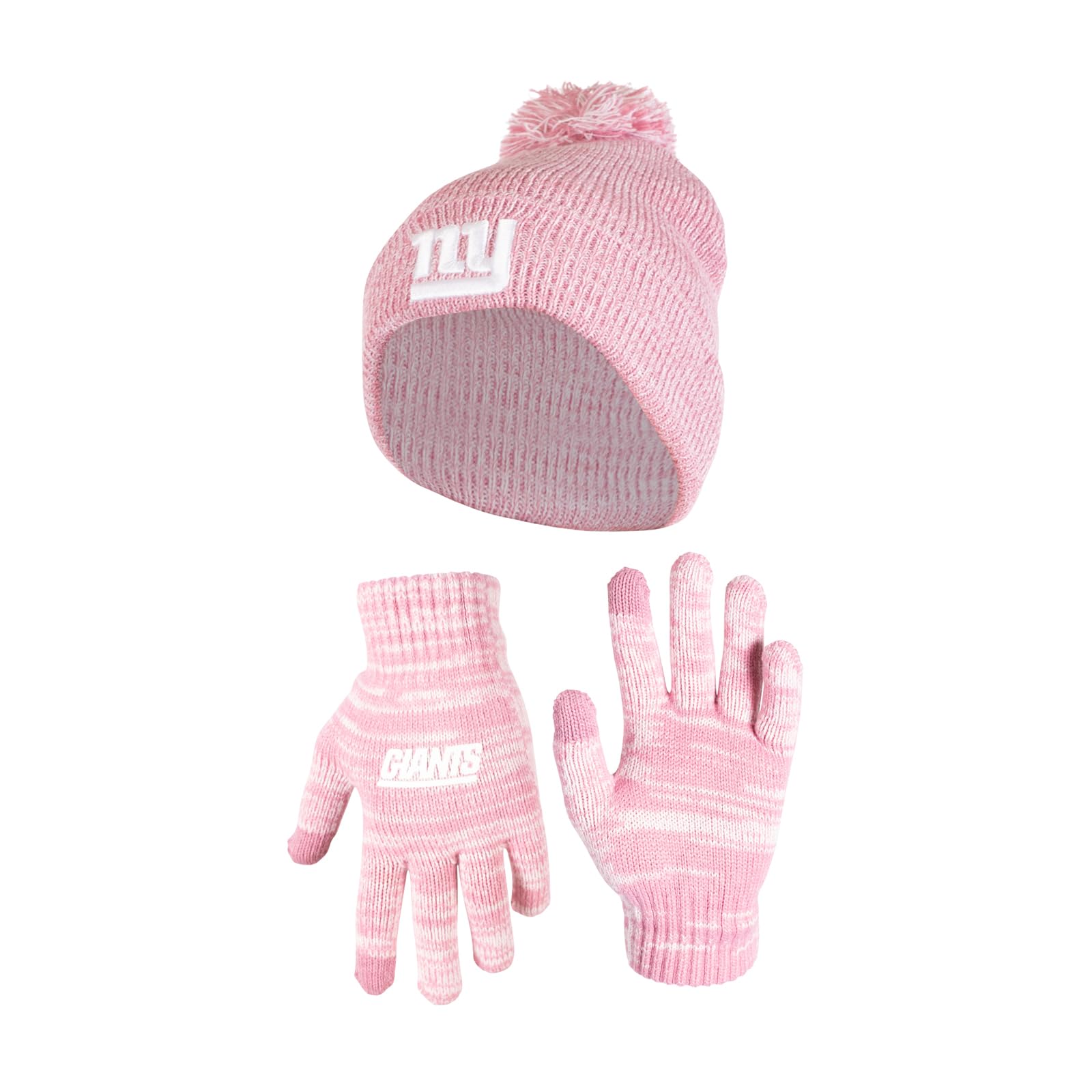 Ultra Game NFL New York Giants Womens Super Soft Pink Marl Winter Beanie Knit Hat with Extra Warm Touch Screen Gloves|New York Giants - UltraGameShop