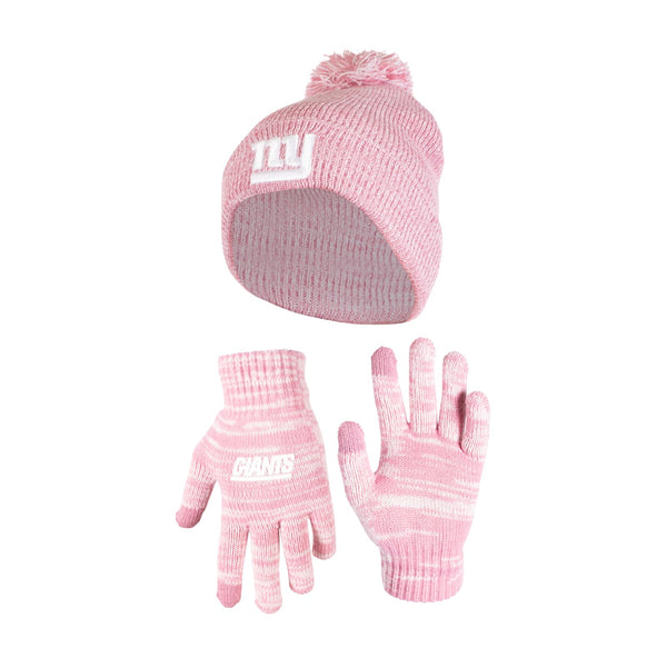 Ultra Game NFL New York Giants Womens Super Soft Pink Marl Winter Beanie Knit Hat with Extra Warm Touch Screen Gloves|New York Giants