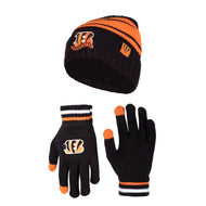 Ultra Game NFL Cincinnati Bengals Womens Super Soft Team Stripe Winter Beanie Knit Hat with Extra Warm Touch Screen Gloves|Cincinnati Bengals