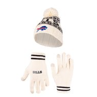 Ultra Game NFL Buffalo Bills Womens Super Soft Cable Knit Winter Beanie Knit Hat with Extra Warm Touch Screen Gloves|Buffalo Bills