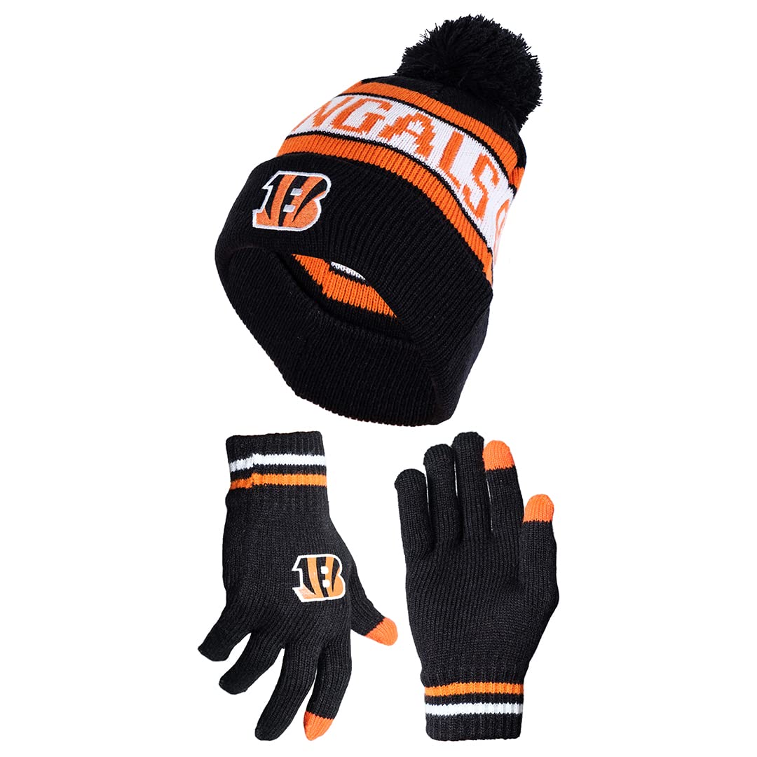 Ultra Game NFL Cincinnati Bengals Unisex Super Soft Winter Beanie Knit Hat With Extra Warm Touch Screen Gloves|Cincinnati Bengals - UltraGameShop