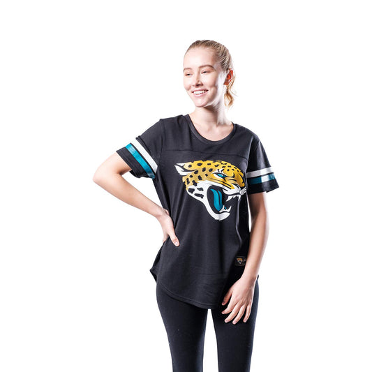 Ultra Game NFL Jacksonville Jaguars Womens Soft Mesh Varsity Stripe T-Shirt|Jacksonville Jaguars - UltraGameShop