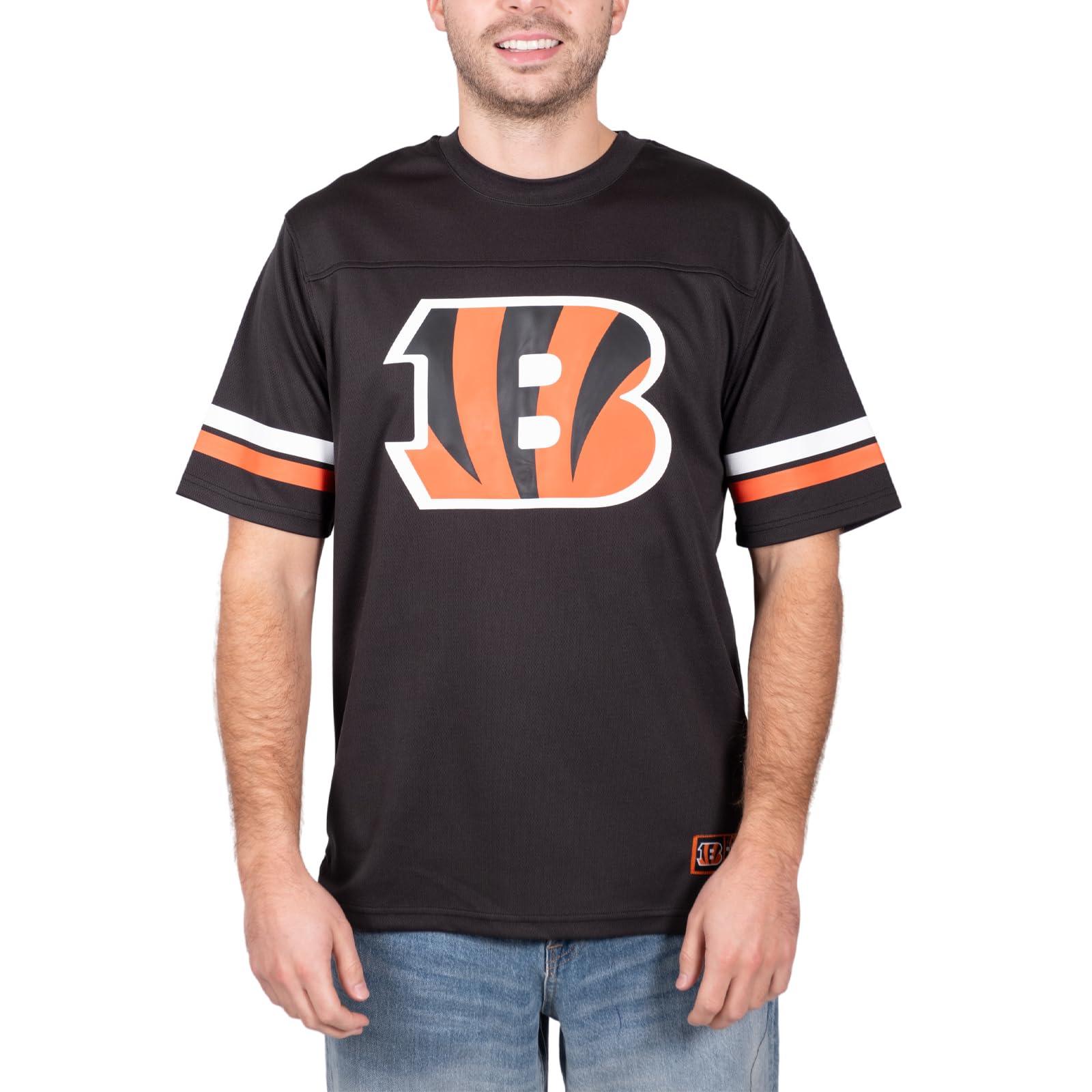 Ultra Game NFL Cincinnati Bengals Mens Standard Jersey Crew Neck Mesh Stripe T-Shirt|Cincinnati Bengals - UltraGameShop