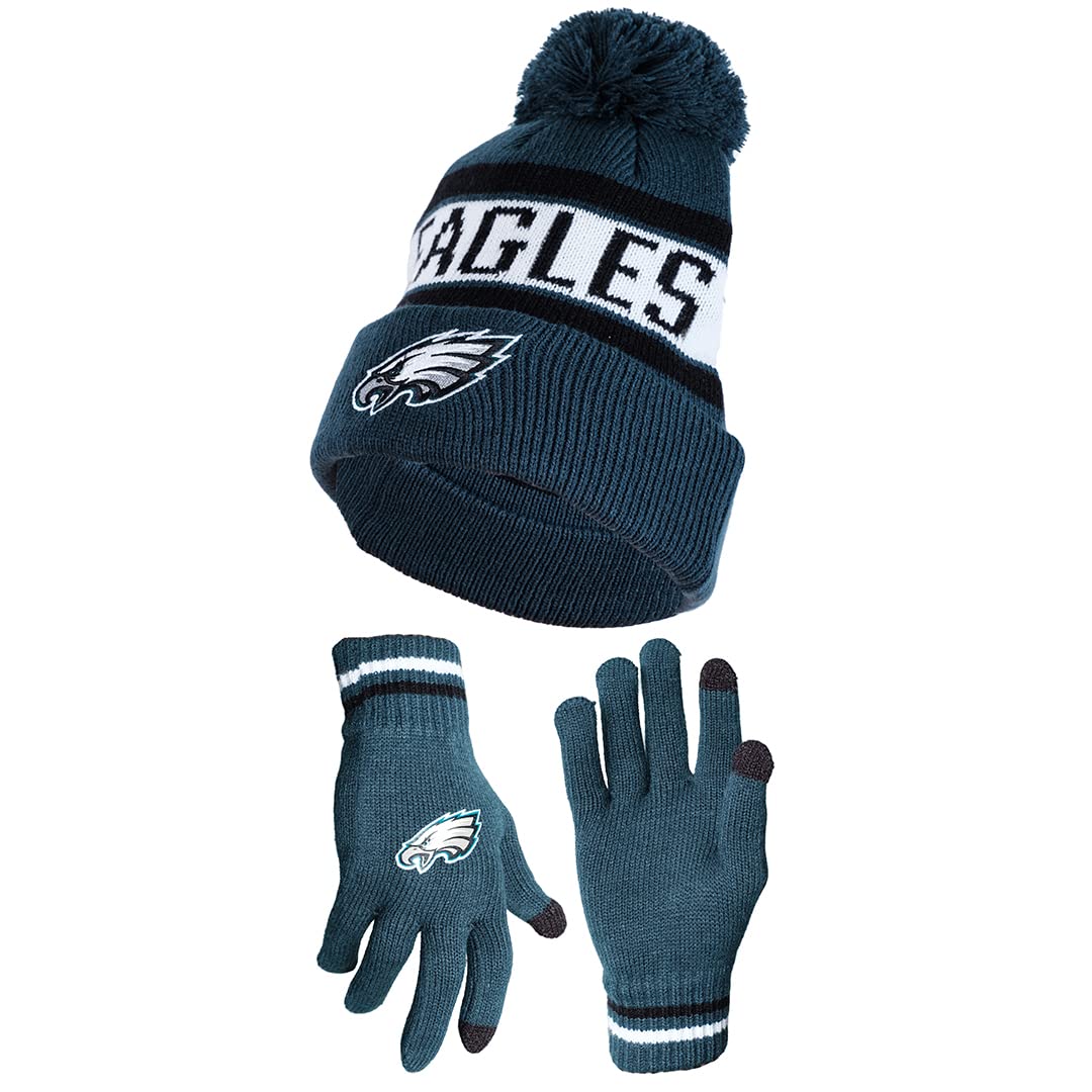 Ultra Game NFL Philadelphia Eagles Unisex Super Soft Winter Beanie Knit Hat With Extra Warm Touch Screen Gloves|Philadelphia Eagles - UltraGameShop