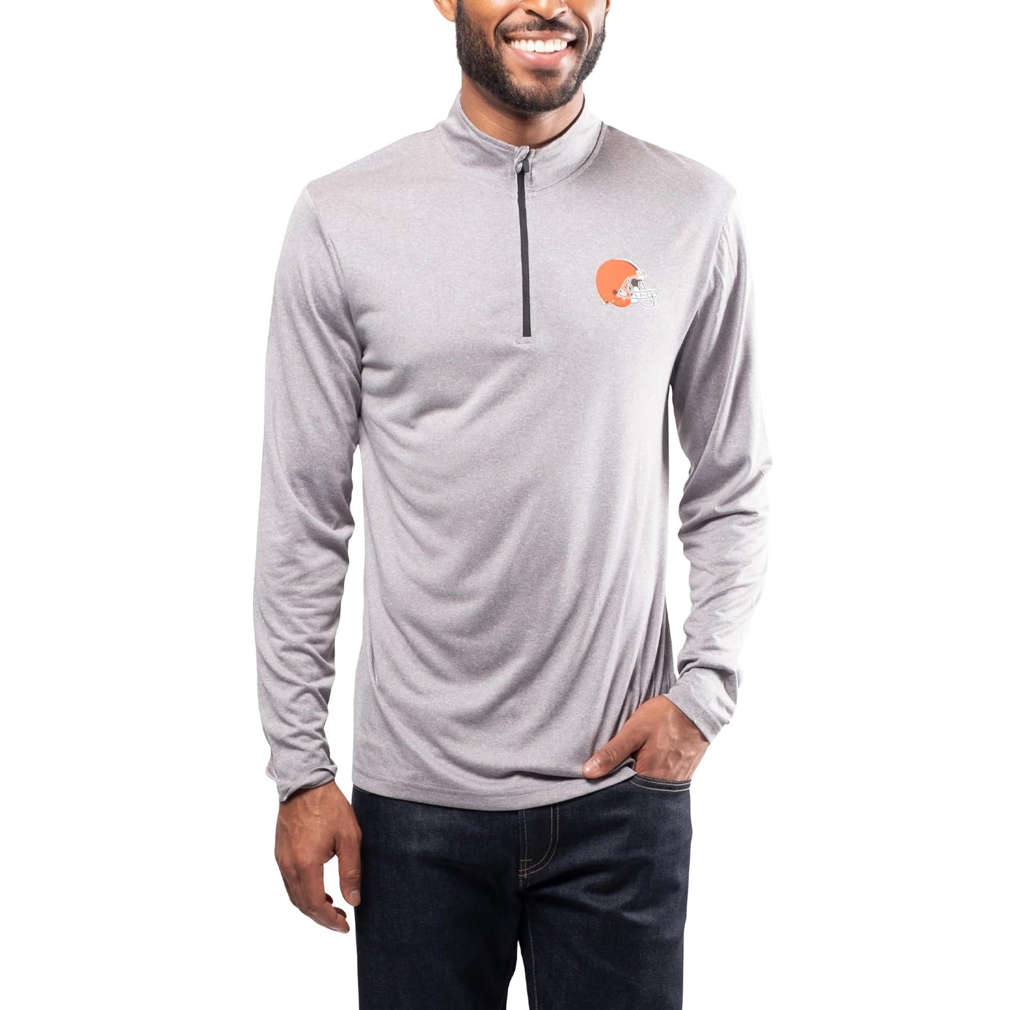 Ultra Game NFL Cleveland Browns Mens Super Soft Quarter Zip Long Sleeve T-Shirt|Cleveland Browns - UltraGameShop