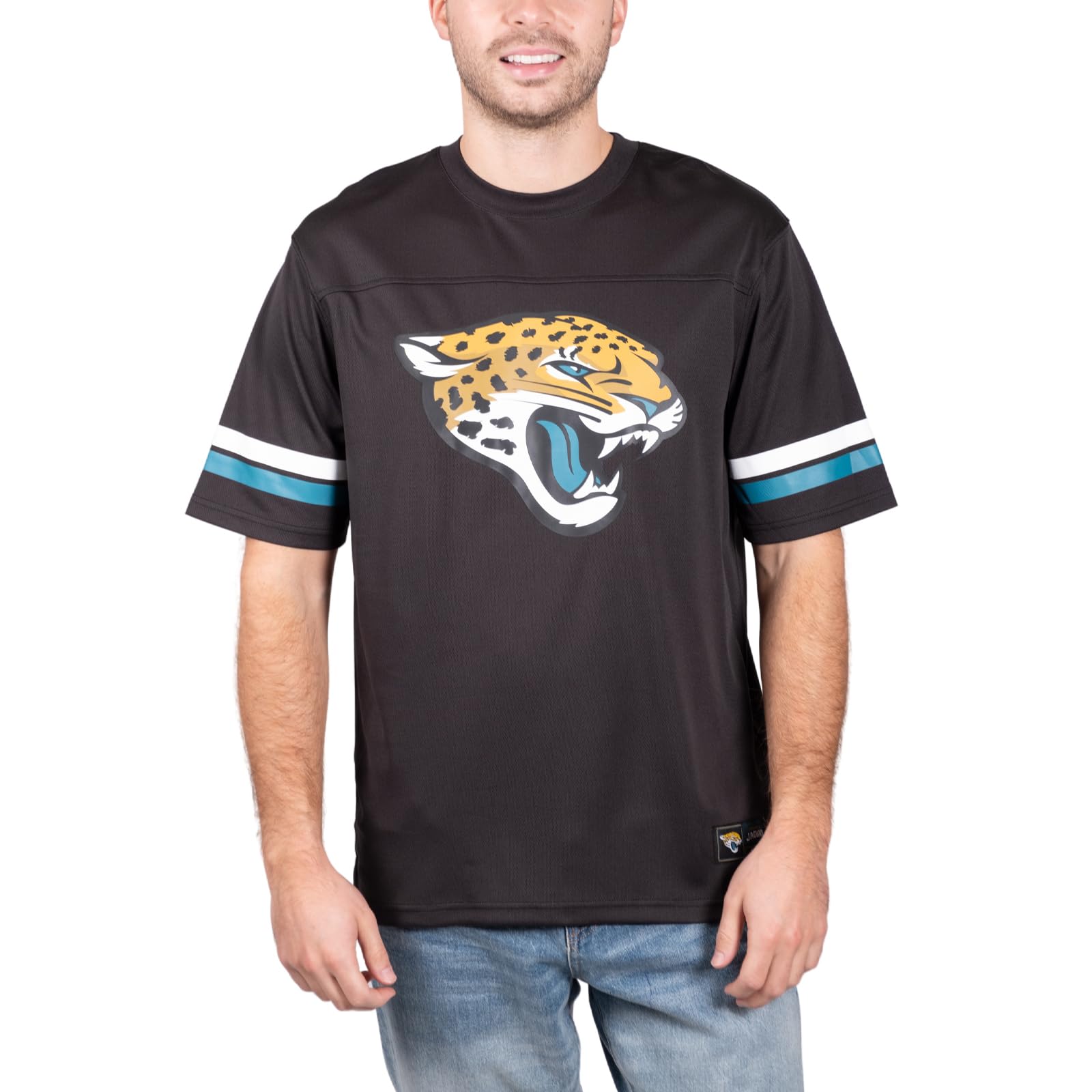 Ultra Game NFL Jacksonville Jaguars Mens Standard Jersey Crew Neck Mesh Stripe T-Shirt|Jacksonville Jaguars - UltraGameShop