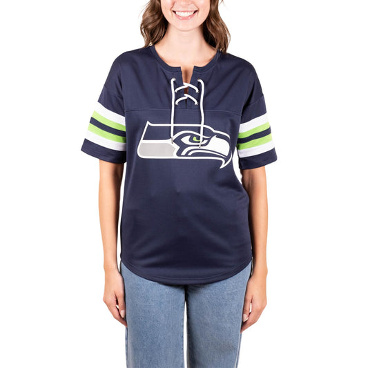 Ultra Game NFL Seattle Seahawks Womens Standard Lace Up Tee Shirt Penalty Box|Seattle Seahawks - UltraGameShop