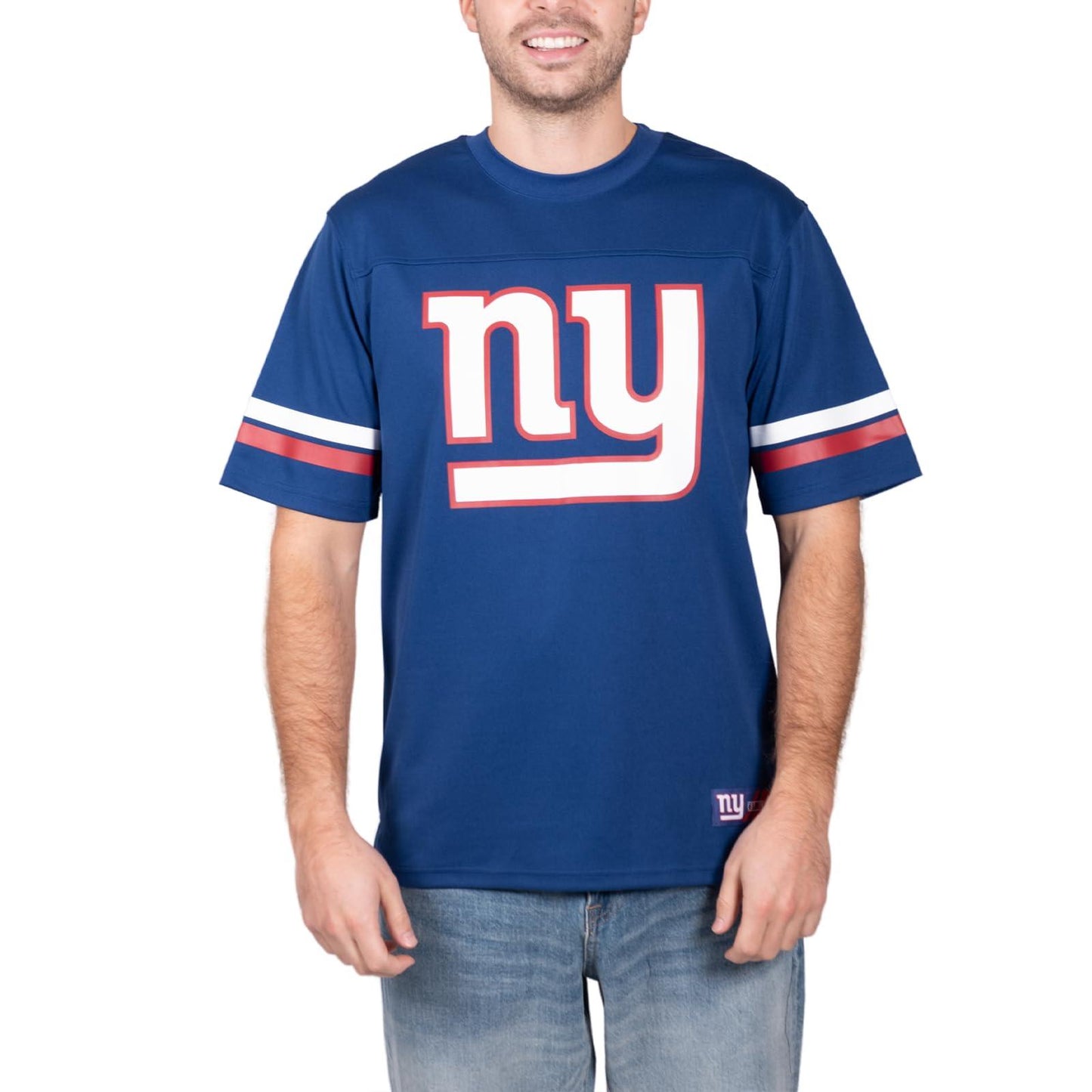 Ultra Game NFL New York Giants Mens Standard Jersey Crew Neck Mesh Stripe T-Shirt|New York Giants - UltraGameShop