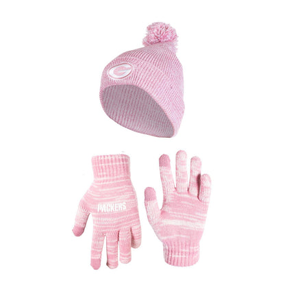 Ultra Game NFL Green Bay Packers Womens Super Soft Pink Marl Winter Beanie Knit Hat with Extra Warm Touch Screen Gloves|Green Bay Packers - UltraGameShop