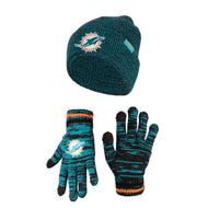 Ultra Game NFL Miami Dolphins Womens Super Soft Marled Winter Beanie Knit Hat with Extra Warm Touch Screen Gloves|Miami Dolphins