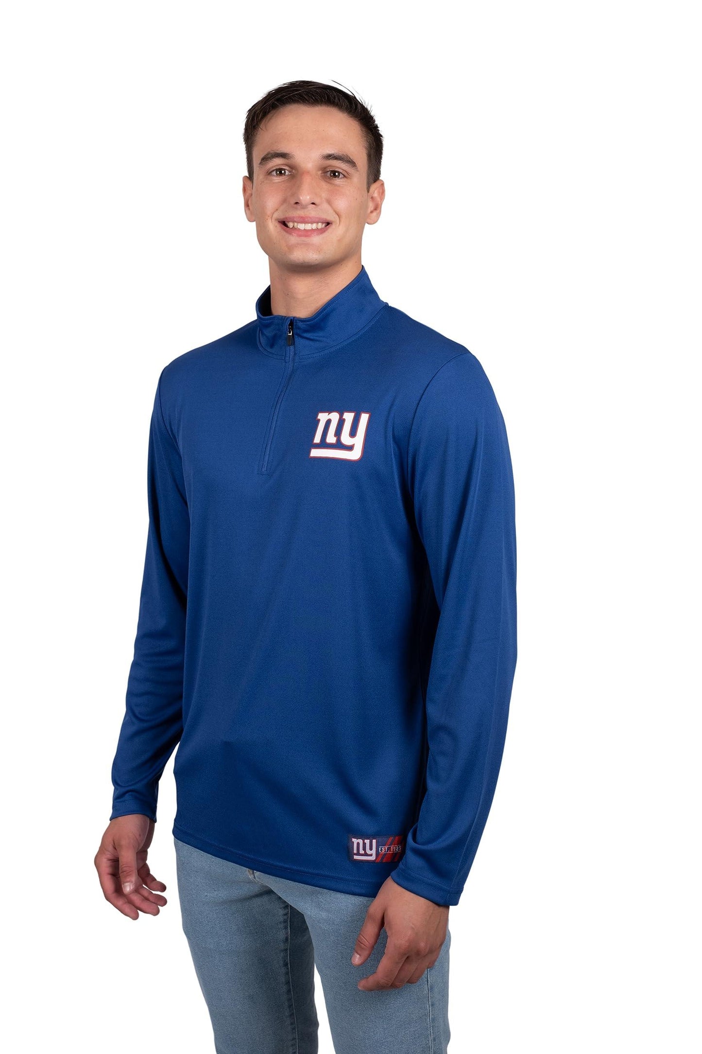 Ultra Game NFL New York Giants Mens Super Soft Quarter Zip Long Sleeve T-Shirt|New York Giants - UltraGameShop