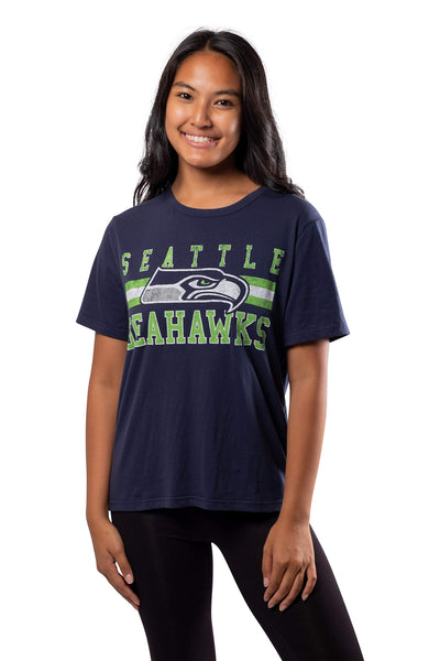 Ultra Game NFL Seattle Seahawks Womens Distressed Graphics Soft Crew Neck Tee Shirt|Seattle Seahawks