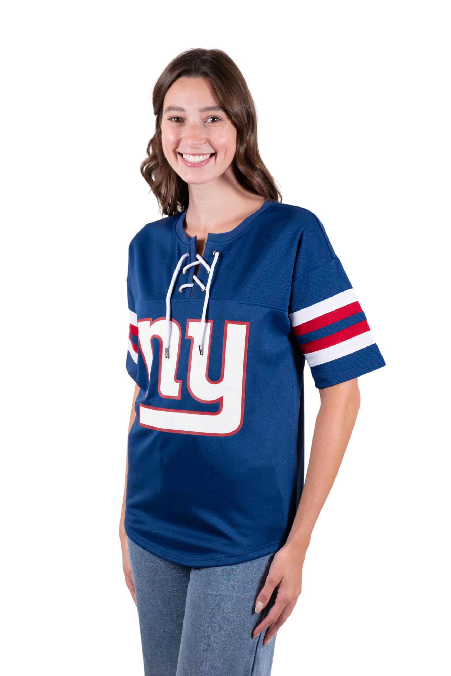 Ultra Game NFL New York Giants Womens Standard Lace Up Tee Shirt Penalty Box|New York Giants - UltraGameShop