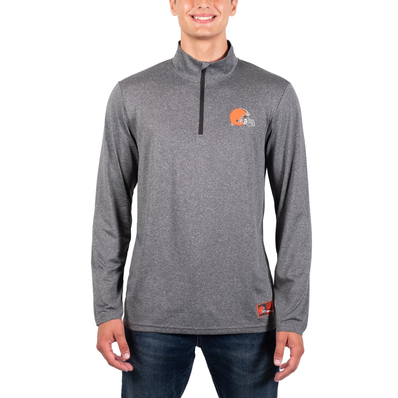 Ultra Game NFL Cleveland Browns Mens Super Soft Quarter Zip Long Sleeve T-Shirt|Cleveland Browns - UltraGameShop