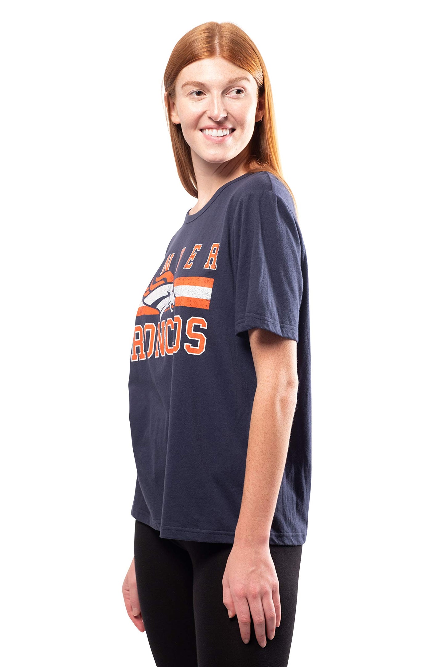 Ultra Game NFL Denver Broncos Womens Distressed Graphics Soft Crew Neck Tee Shirt|Denver Broncos - UltraGameShop