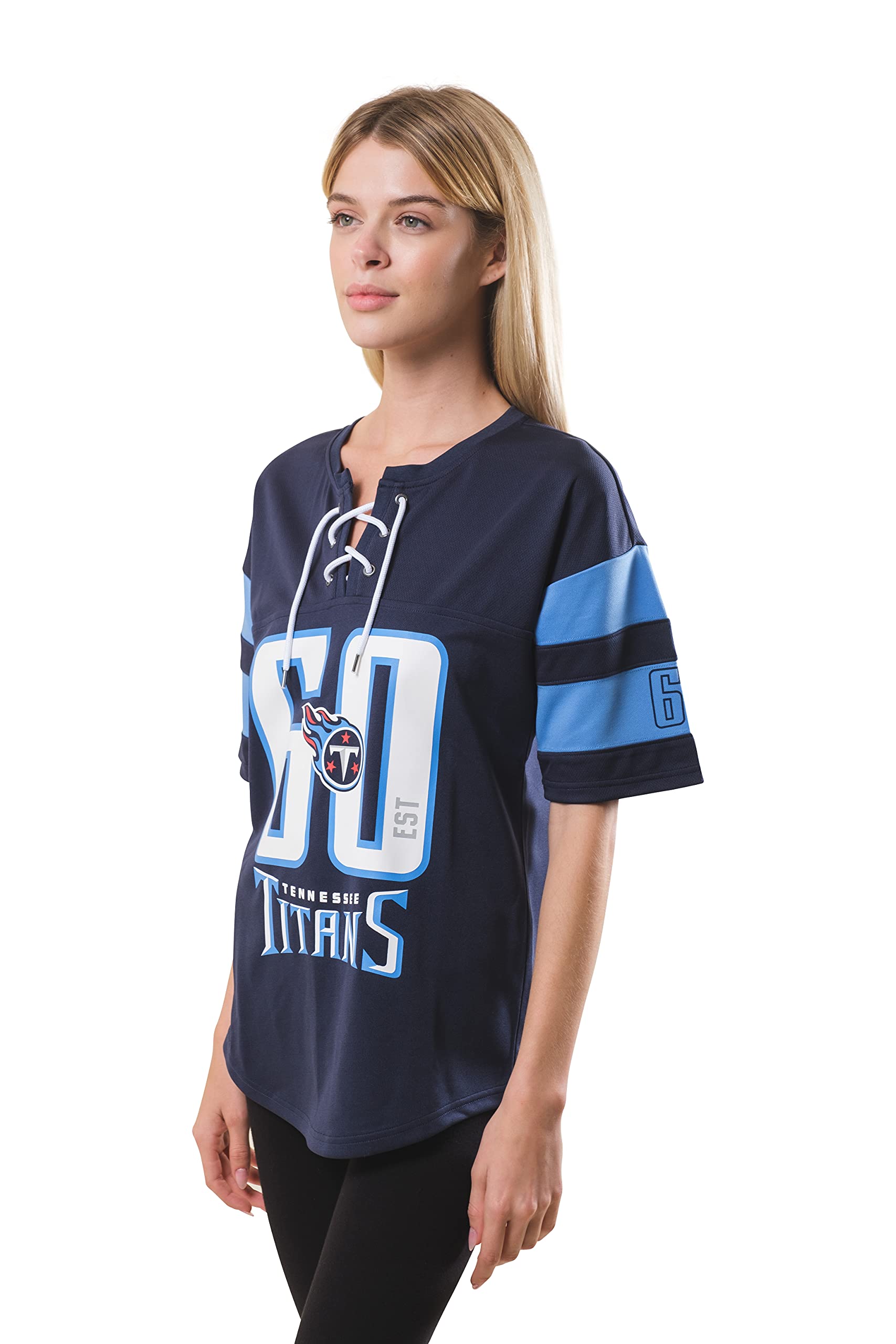 Ultra Game NFL Tennessee Titans Womens Soft Mesh Lace Up Jersey T-Shirt|Tennessee Titans