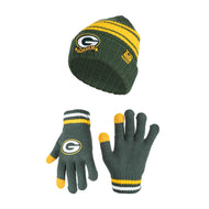 Ultra Game NFL Green Bay Packers Youth Super Soft Team Stripe Winter Beanie Knit Hat with Extra Warm Touch Screen Gloves|Green Bay Packers