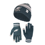Ultra Game NFL Philadelphia Eagles Womens Super Soft Team Stripe Winter Beanie Knit Hat with Extra Warm Touch Screen Gloves|Philadelphia Eagles