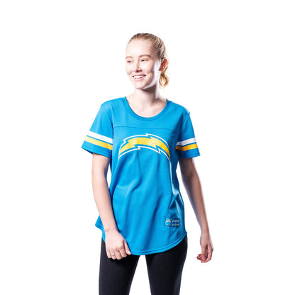 Ultra Game NFL Los Angeles Chargers Womens Soft Mesh Varsity Stripe T-Shirt|Los Angeles Chargers - UltraGameShop