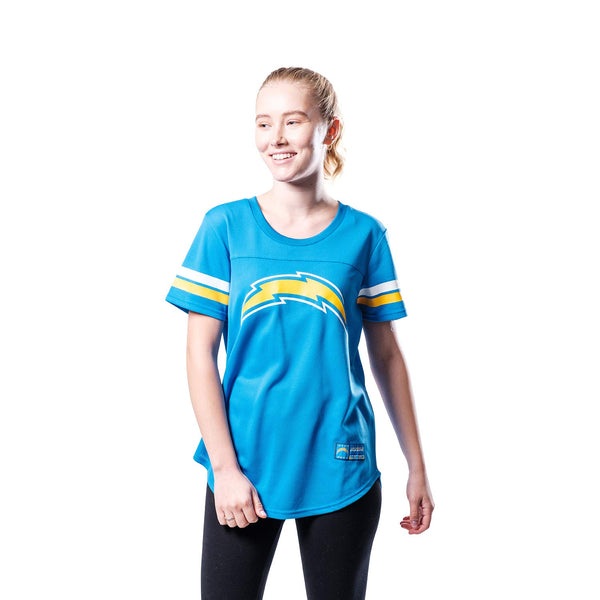 Ultra Game NFL Los Angeles Chargers Womens Soft Mesh Varsity Stripe T-Shirt|Los Angeles Chargers