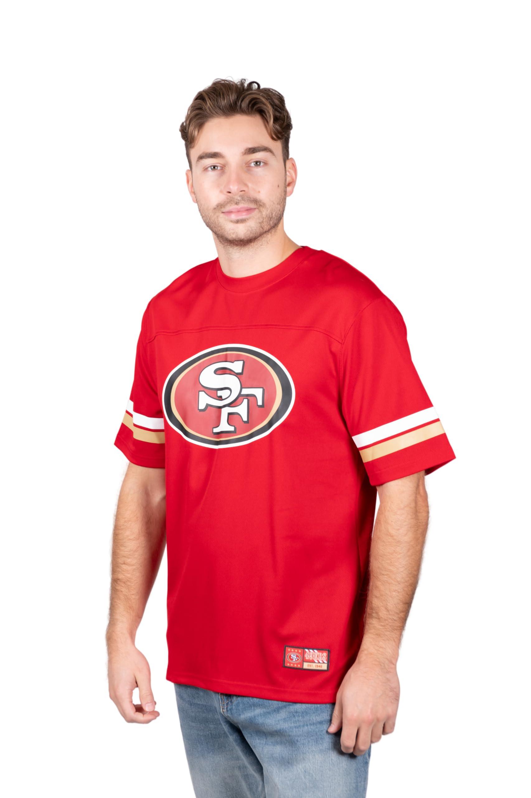 Ultra Game NFL San Francisco 49ers Mens Standard Jersey Crew Neck Mesh Stripe T-Shirt|San Francisco 49ers - UltraGameShop