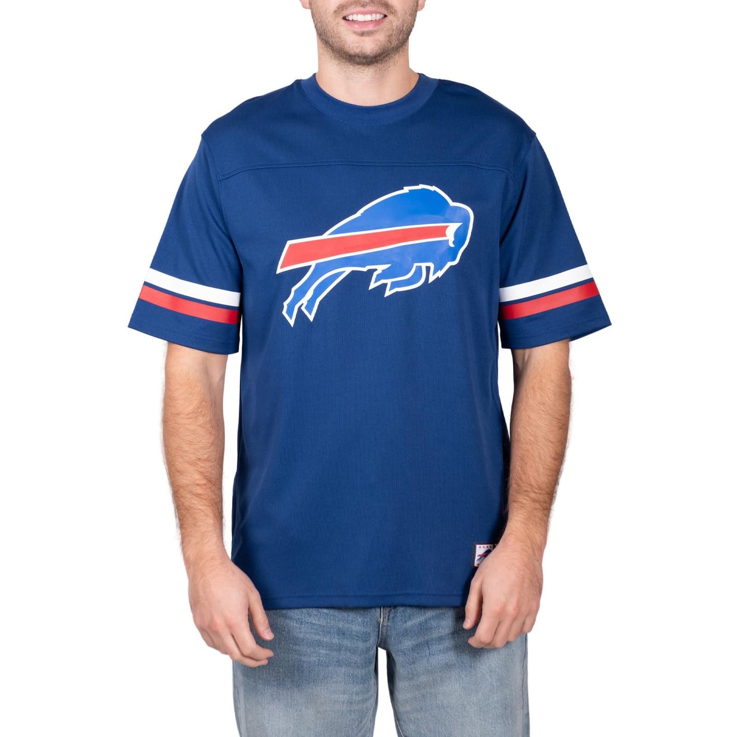 Ultra Game NFL Buffalo Bills Mens Standard Jersey Crew Neck Mesh Stripe T-Shirt|Buffalo Bills - UltraGameShop