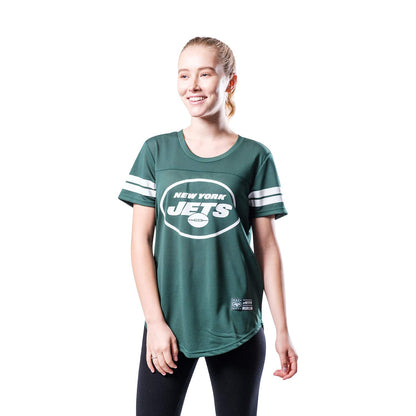 Ultra Game NFL New York Jets Womens Soft Mesh Varsity Stripe T-Shirt|New York Jets - UltraGameShop