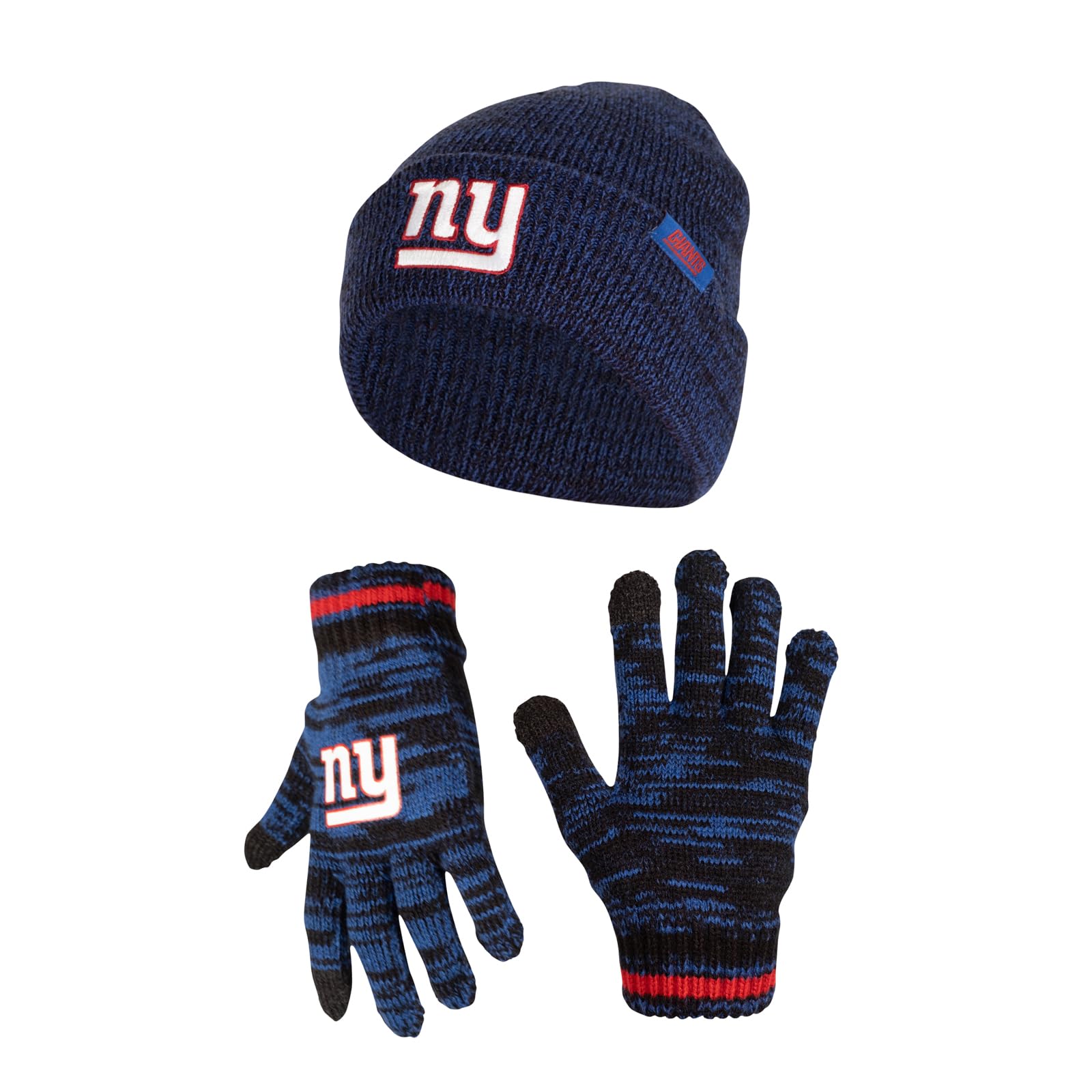 Ultra Game NFL New York Giants Youth Super Soft Marled Winter Beanie Knit Hat with Extra Warm Touch Screen Gloves|New York Giants