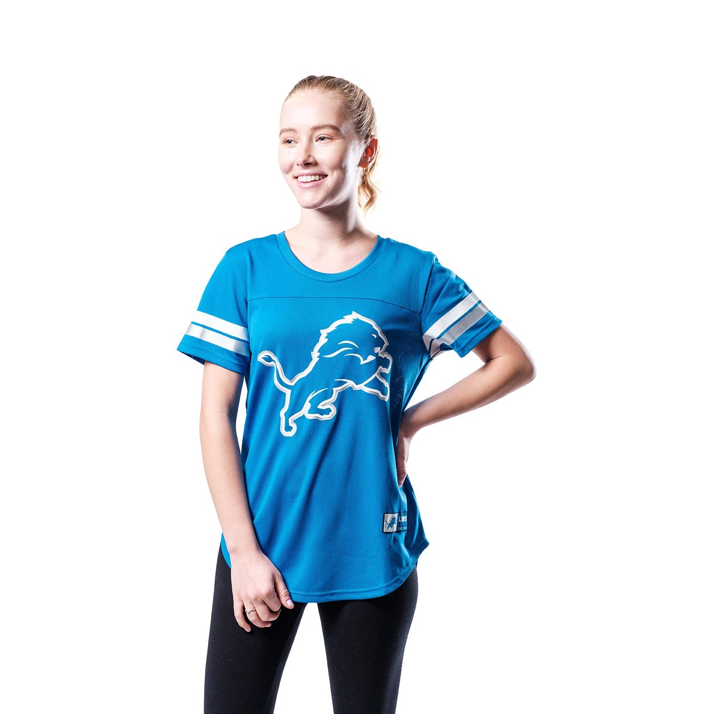 Ultra Game NFL Detroit Lions Womens Soft Mesh Varsity Stripe T-Shirt|Detroit Lions - UltraGameShop