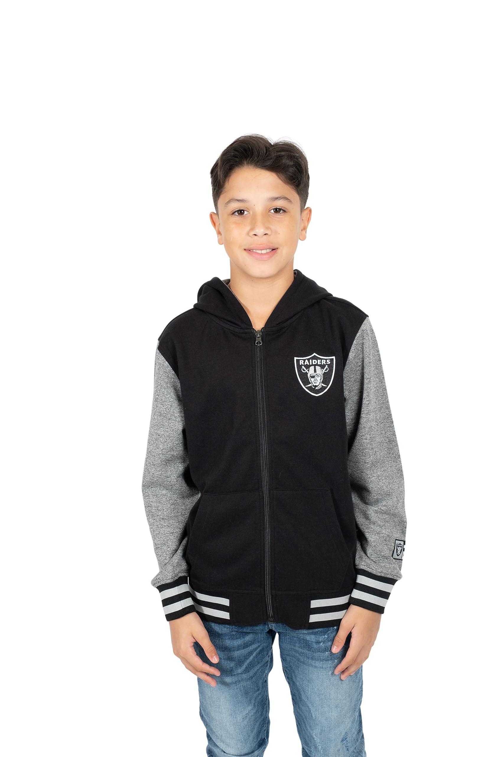 Ultra Game NFL Las Vegas Raiders Youth Super Soft Fleece Full Zip Varisty Hoodie Sweatshirt|Las Vegas Raiders - UltraGameShop