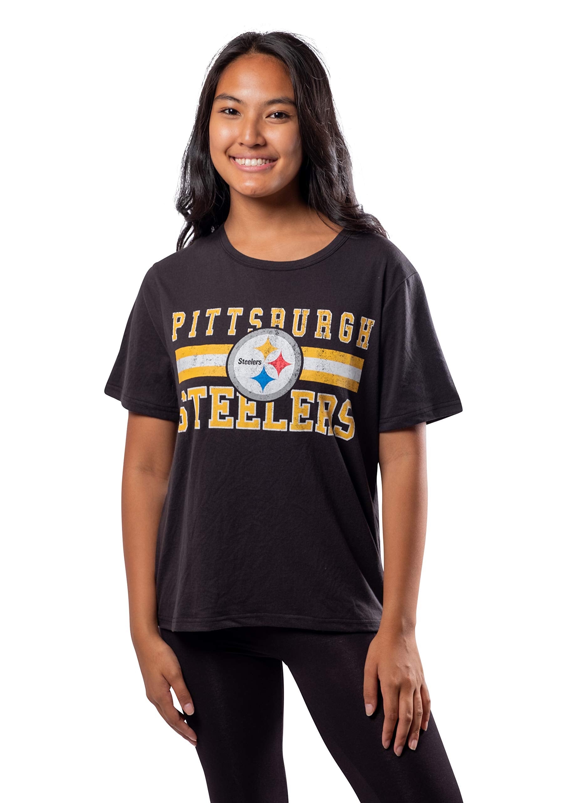 Ultra Game NFL Pittsburgh Steelers Womens Distressed Graphics Soft Crew Neck Tee Shirt|Pittsburgh Steelers - UltraGameShop