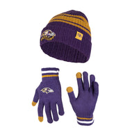 Ultra Game NFL Baltimore Ravens Womens Super Soft Team Stripe Winter Beanie Knit Hat with Extra Warm Touch Screen Gloves|Baltimore Ravens