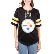 Ultra Game NFL Pittsburgh Steelers Womens Standard Lace Up Tee Shirt Penalty Box|Pittsburgh Steelers