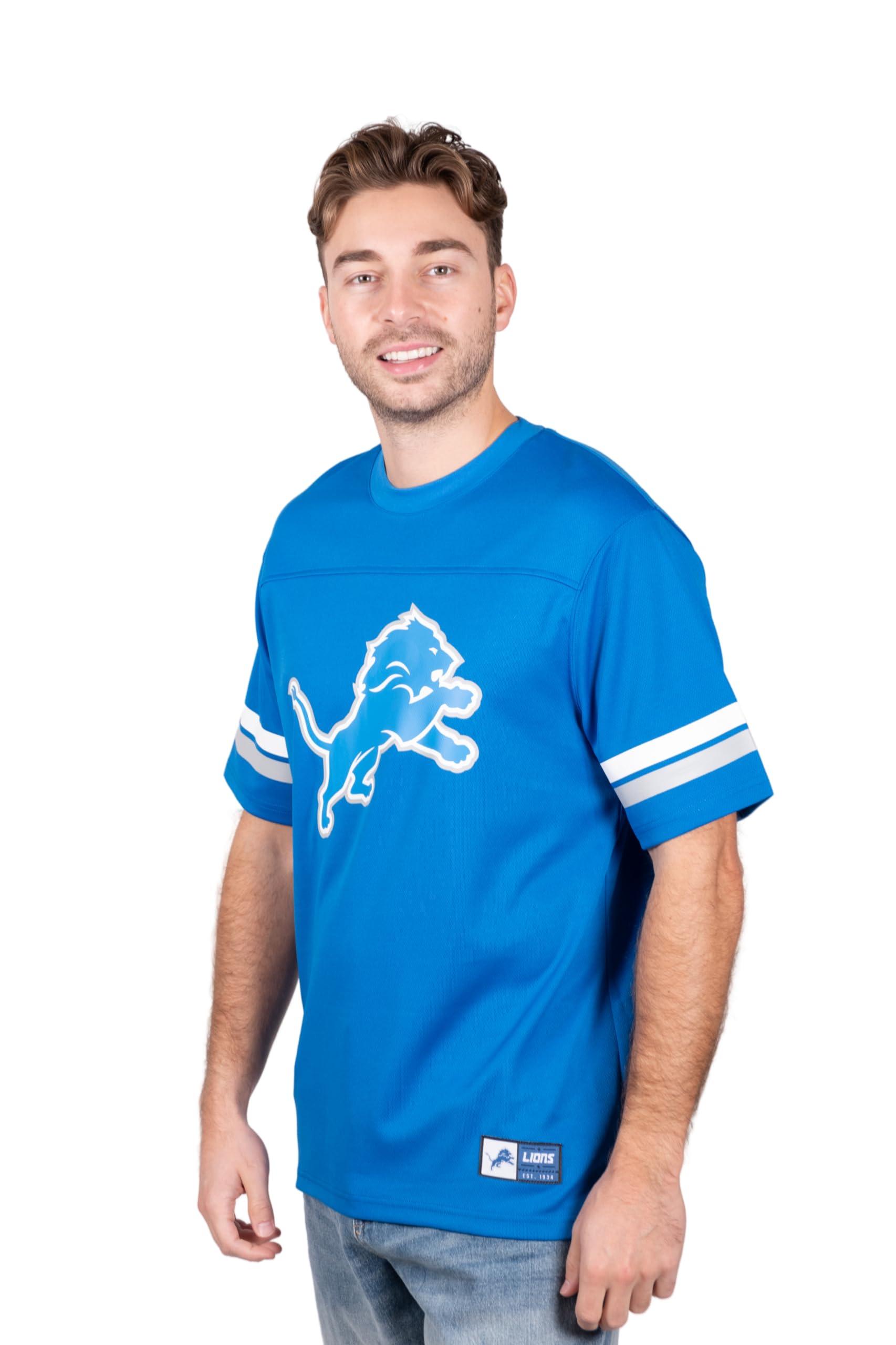 Ultra Game NFL Detroit Lions Mens Standard Jersey Crew Neck Mesh Stripe T-Shirt|Detroit Lions - UltraGameShop