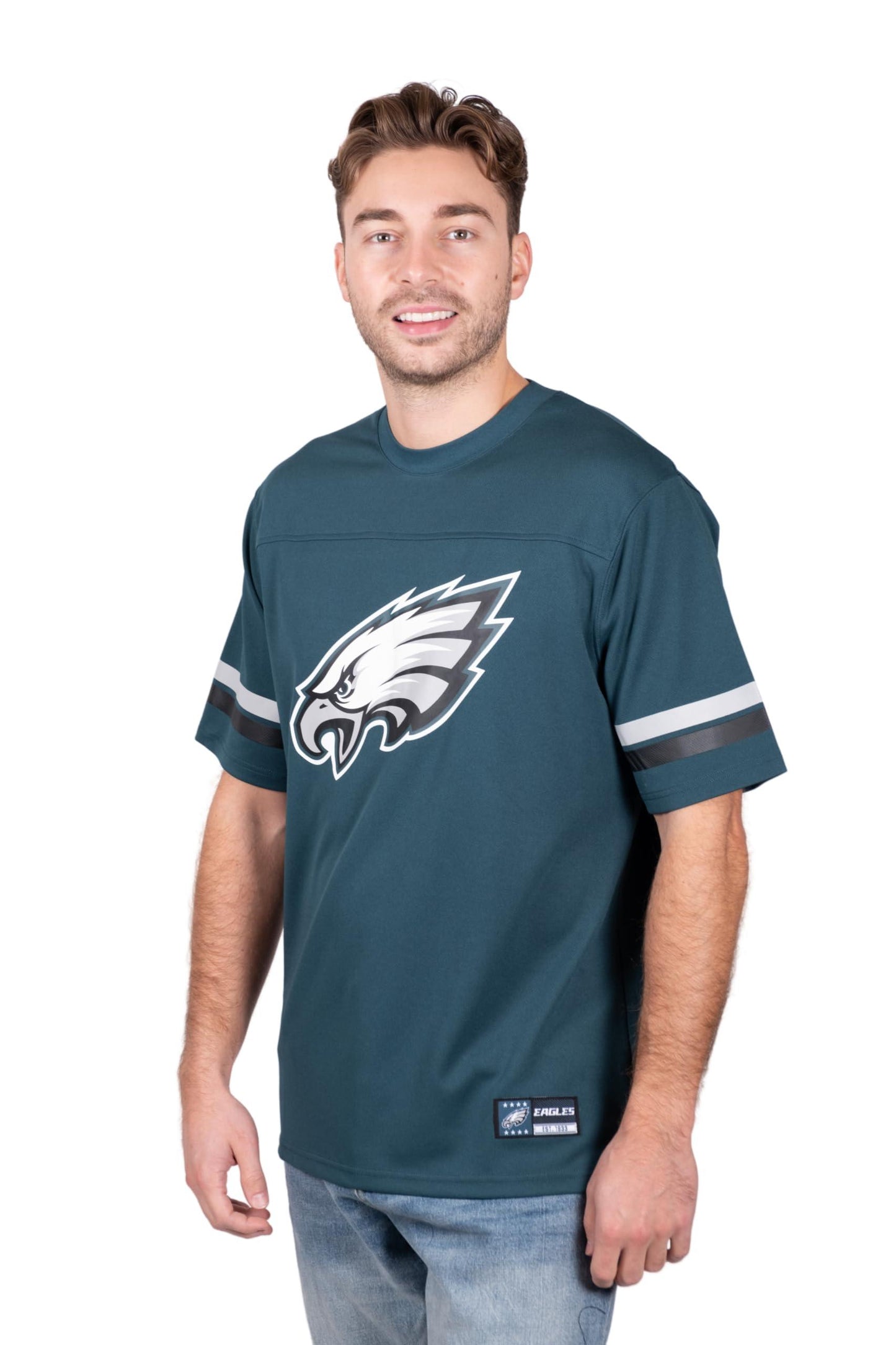 Ultra Game NFL Philadelphia Eagles Mens Standard Jersey Crew Neck Mesh Stripe T-Shirt|Philadelphia Eagles - UltraGameShop