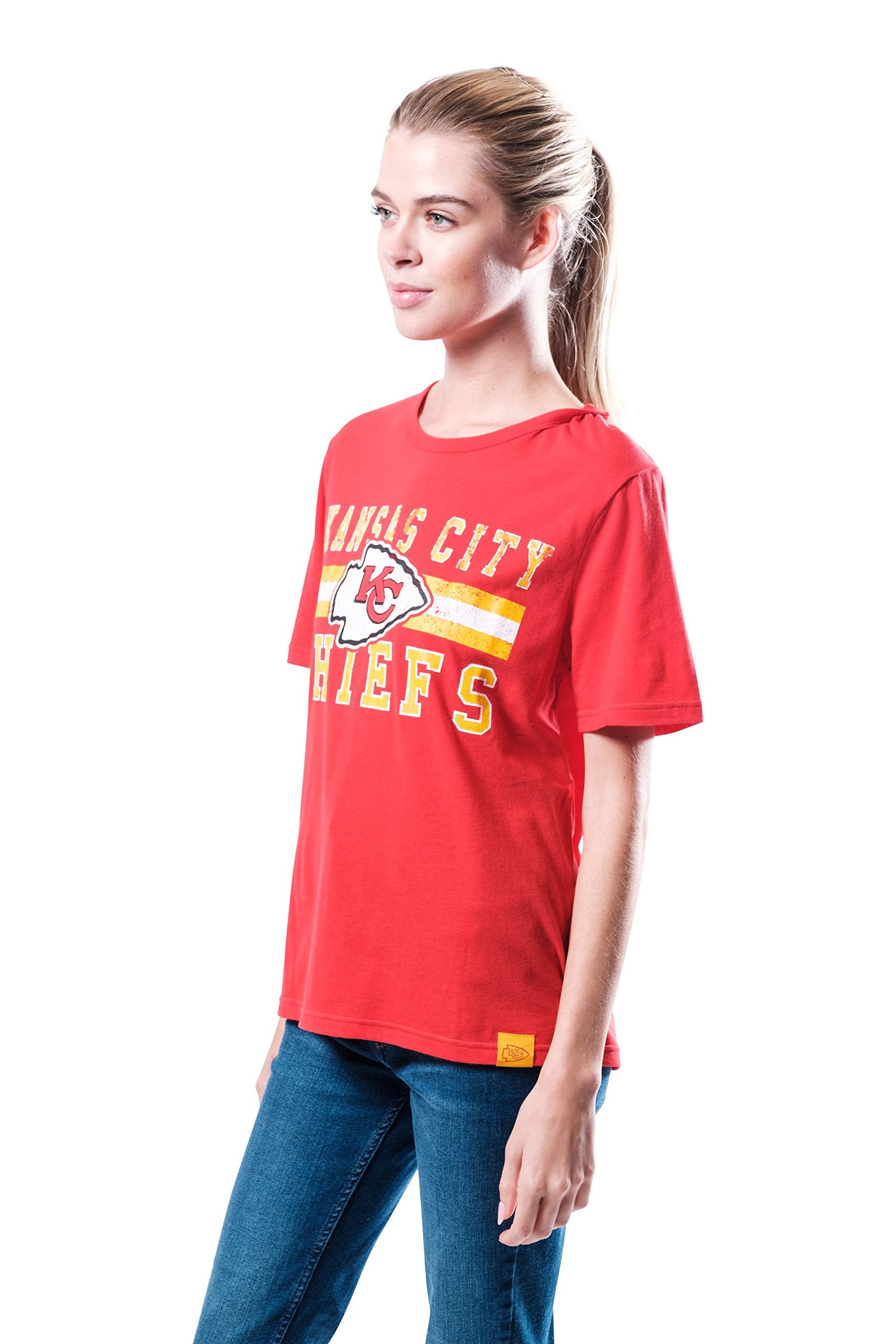 Ultra Game NFL Kansas City Chiefs Womens Distressed Graphics Soft Crew Neck Tee Shirt|Kansas City Chiefs