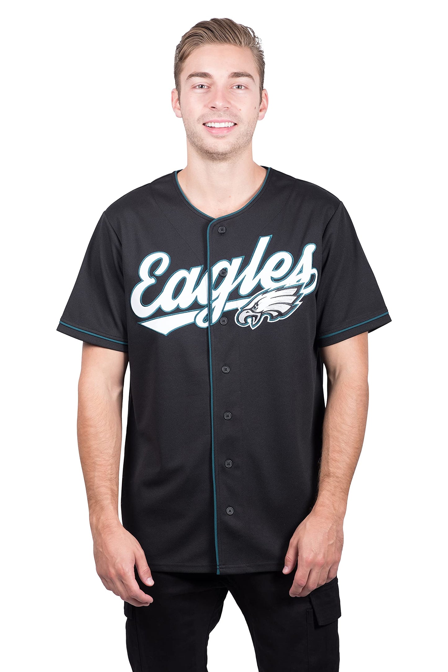 Ultra Game NFL Philadelphia Eagles Mens Game Day Button Down Baseball Mesh Jersey Shirt|Philadelphia Eagles - UltraGameShop