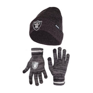 Ultra Game NFL Las Vegas Raiders Womens Super Soft Marled Winter Beanie Knit Hat with Extra Warm Touch Screen Gloves|Las Vegas Raiders
