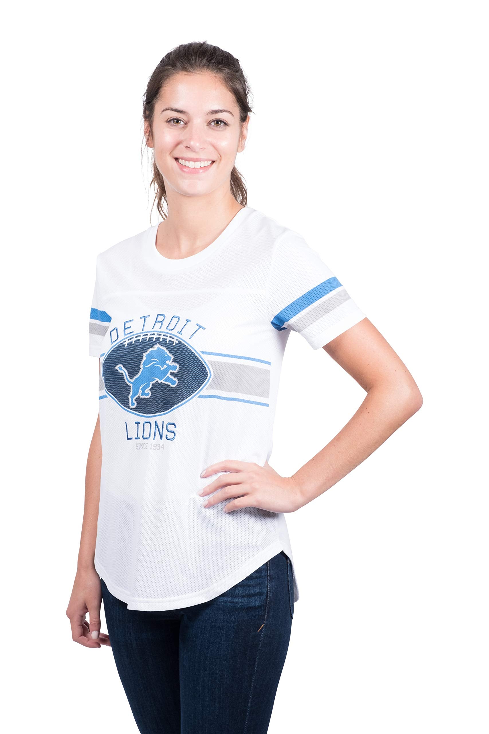 Ultra Game NFL Detroit Lions Womens Soft Mesh Jersey Varsity Tee Shirt|Detroit Lions - UltraGameShop