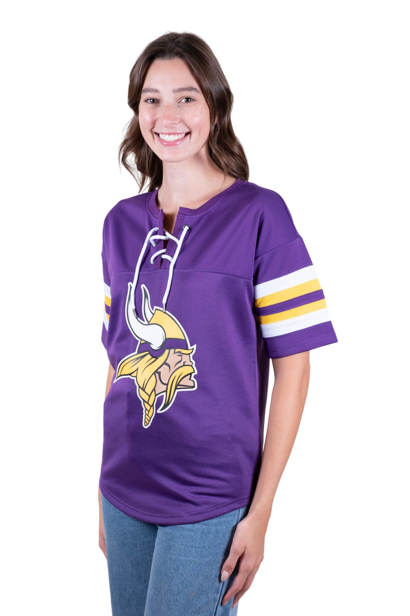 Ultra Game NFL Minnesota Vikings Womens Standard Lace Up Tee Shirt Penalty Box|Minnesota Vikings - UltraGameShop